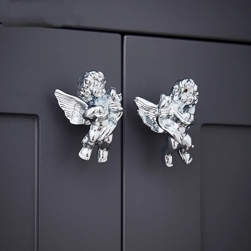 Латунная ручка для шкафа креативная Серебристая Хромированная в форме ангела