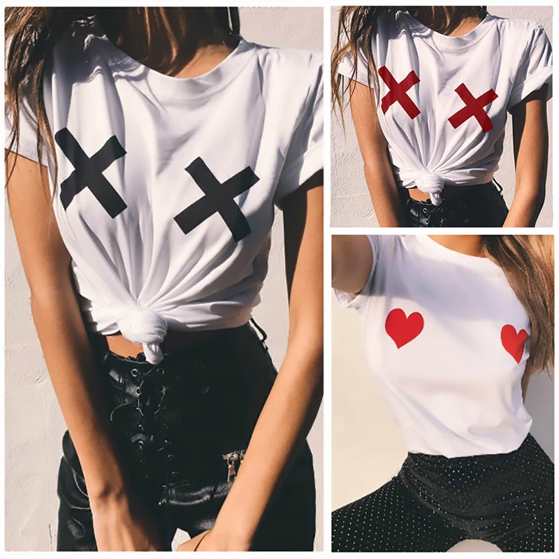 

Fashion Simple Printed Fashion Women T-shirt Oversized Summer Casual Round Neck T-shirt Tops Street Female Clothes 25874