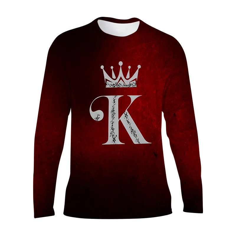 

Men's Letter K Crown T-Shirt Leisure Sports 3D Digital Printing Street Trend Male Long Sleeve Tee Tight Elastic Luxury Quality