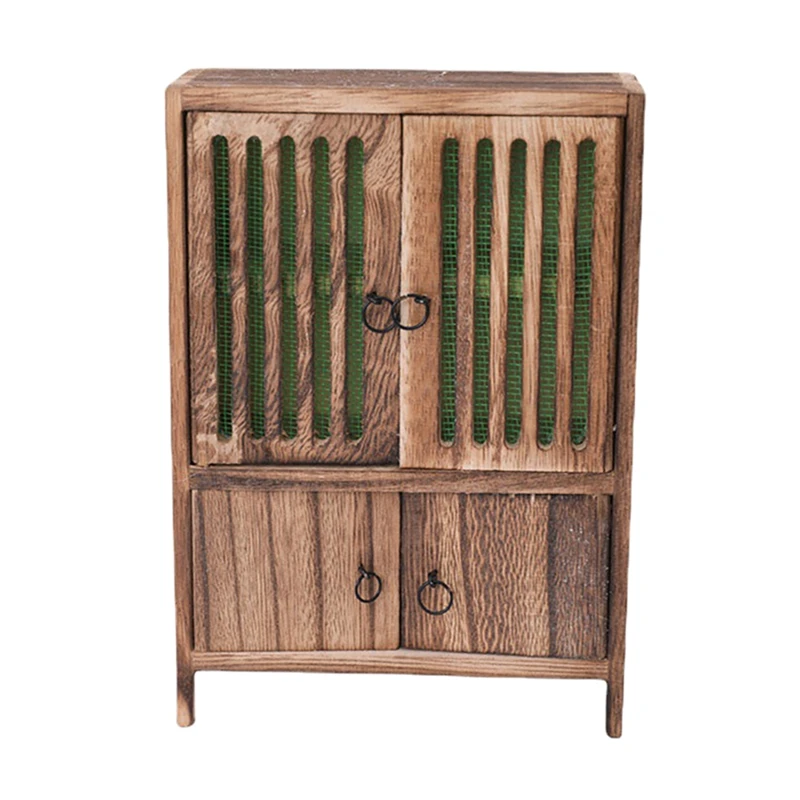 

1/12 Dollhouse Miniature Kitchen Retro Wooden Cupboard Dollhouse Ornaments Accessories