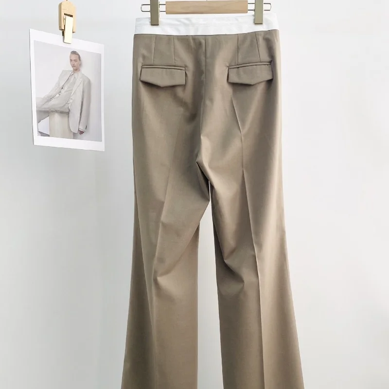 Th*r0* Women Wool Pants High Waist Button Straight-leg Suit Pants Career Loose Fitting Lady Casual Pants Traf Pantalon