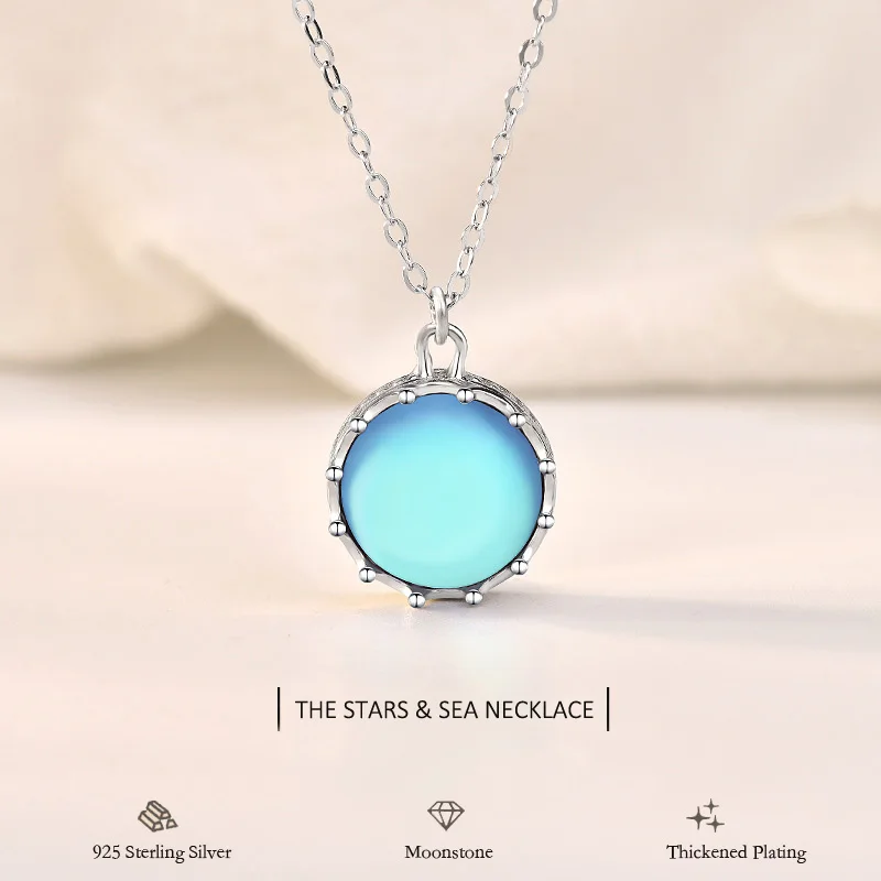 

Original Design The Star and Sea Pendant Necklace with Blue Moonstone for Women Anniversary Valentine's Day Fine Jewelry Gift