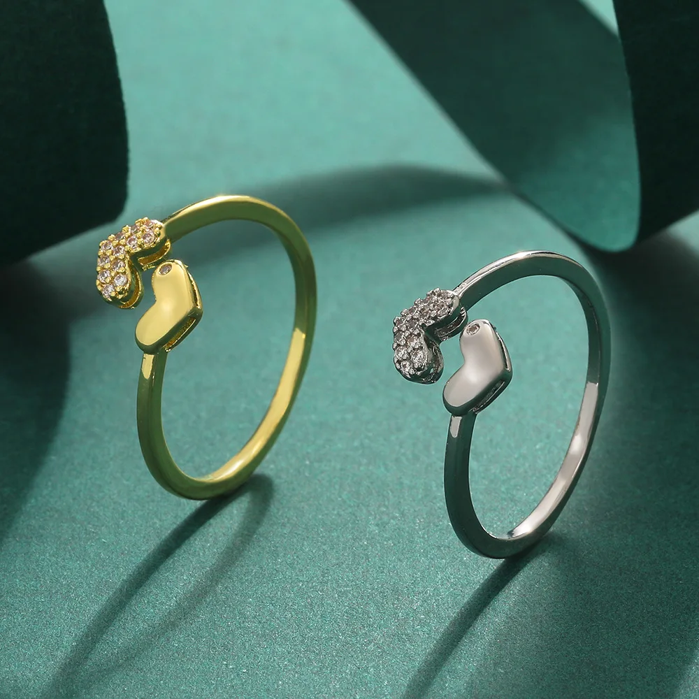 

Diamond Love Ring New Fashion Temperament Can Be Adjusted To Open Heart-shaped Couple's Ring 2023 Female Popular Luxury Jewelry