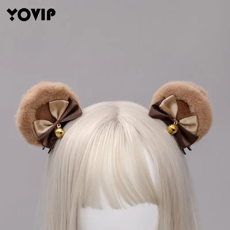 

1Pair Sweet Anime Barrette Bear Ears Hair Clip With Bowknot Bell Cute Lolita Cosplay Hairpin Costume Accessaries
