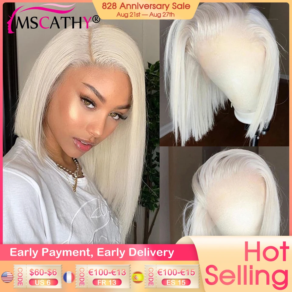 Ed Lace Front Wig White Blonde Straight Short Bob Human Hair Wigs Hd Transparent Lace Frontal Wig Preplucked