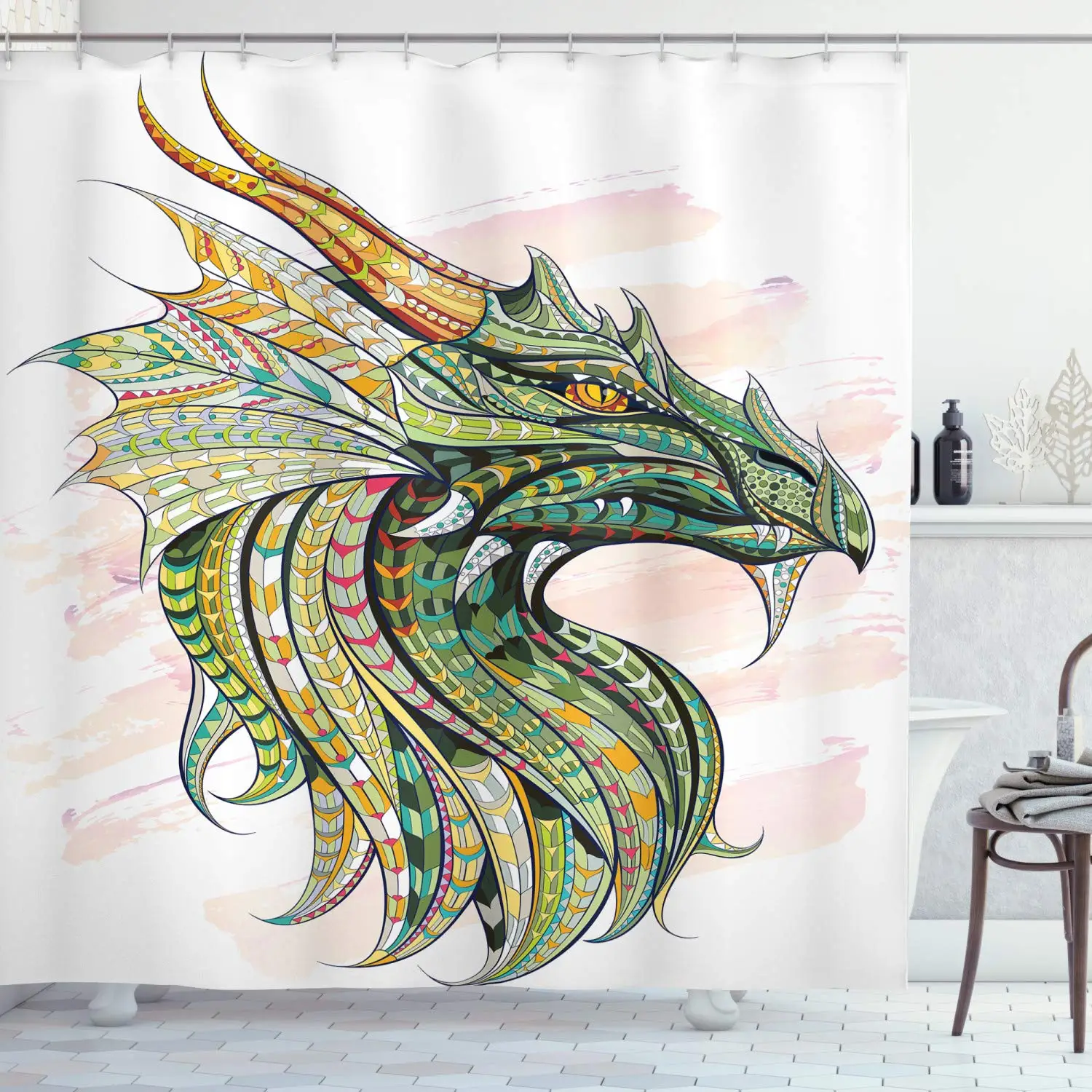 

Fantasy Dragon Shower Curtain Animals Waterproof Polyester Fabric Bath Curtain Bathroom Decor Shower Curtain with Hooks