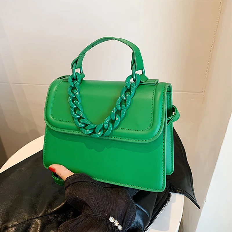 

7 Colors PU Leather Crossbody Bag Short Handle Tote For Women Fashion Chain Handbag Clutch Bag 2023 New Flap Messenger Bag Femme