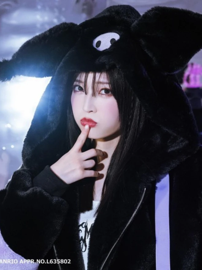 Harajuku Japanese Thickened Warm Cute Sweet Cool Plush Coat for Women Luxury Purple Fur Jacket Coats Autumn and Winter Clothes