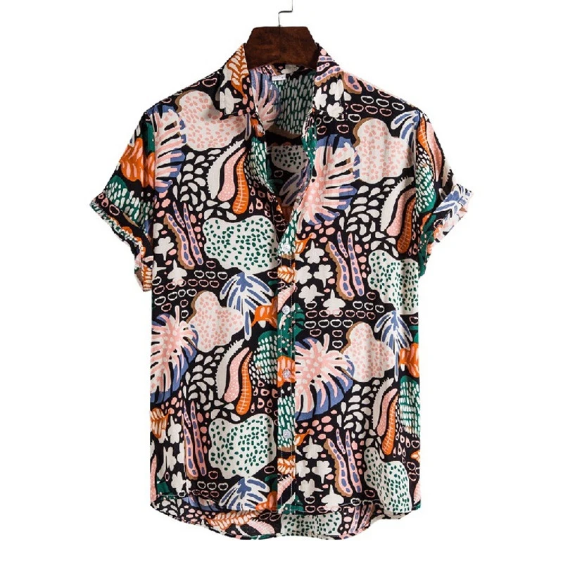 

Мужская пляжная гавайская рубашка, Повседневная рубашка с коротким рукавом, пуговицами и тропическим принтом, одежда для отпуска, лето 2022