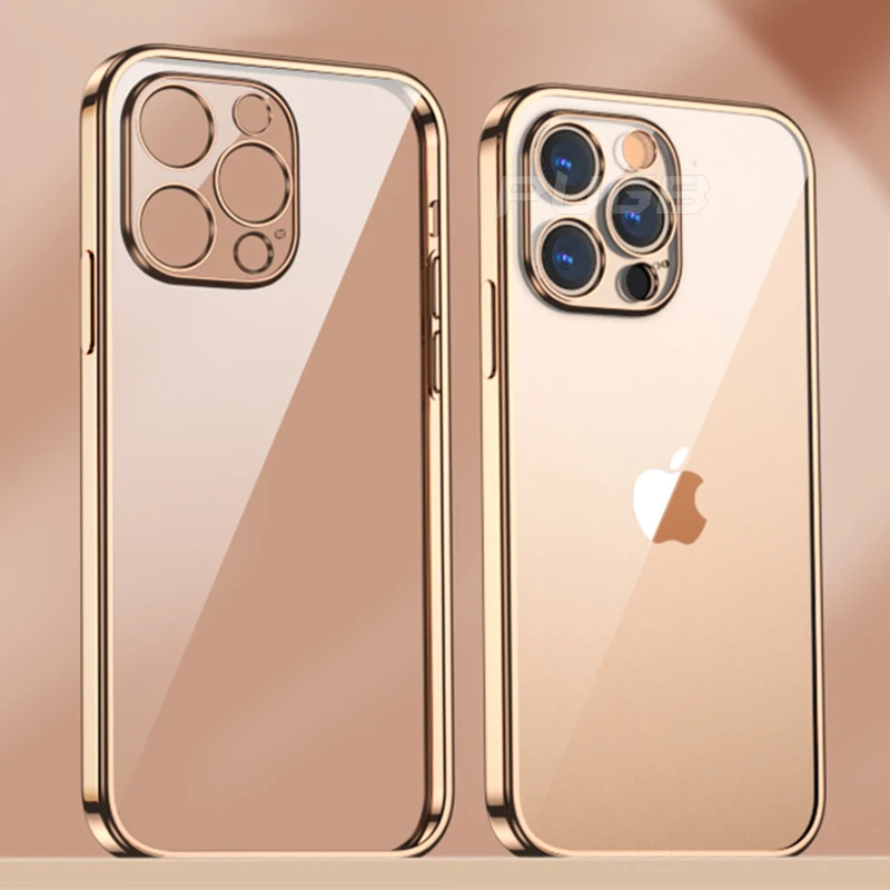 

Luxury Plating Frame Transparent Silicone Case for iPhone 11 12 13 Pro Max XR X XS Shockproof Clear Cover with camera protect