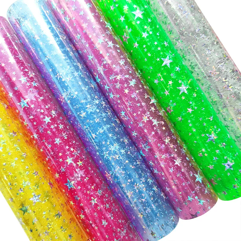

Sparkling Stars Transparent PVC Leather Shining Vinyl Fabric Decorate Used to Making Raincoats/Luggage/Table Cushions DIY