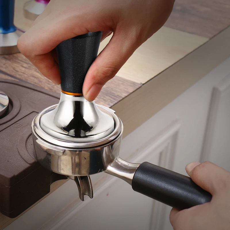 58mm Espresso Coffee Tamper Aluminum Distributor Leveler Tool Bean Press Hammer with Wooden Handle for Baristal |