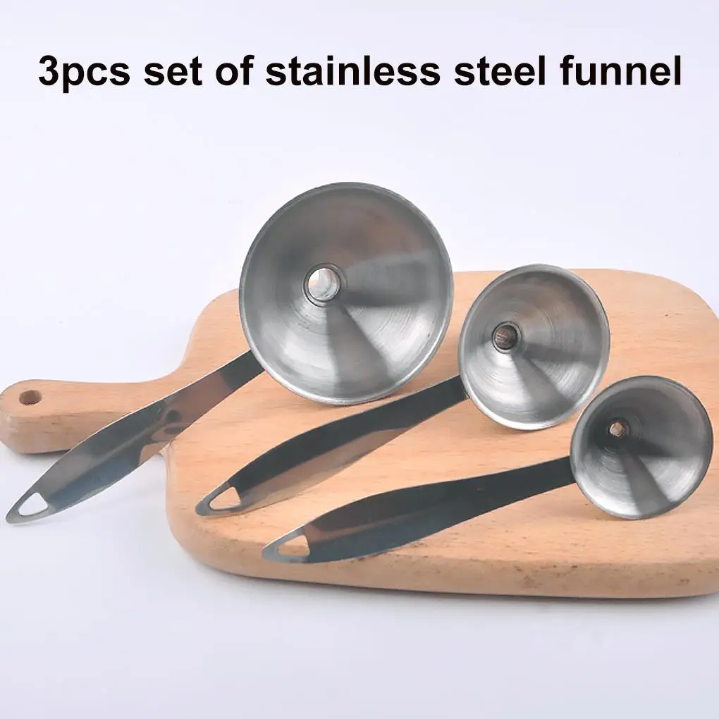 

3Pcs Stainless Steel Kitchen Funnels Set lengthened Handle Kitchen Funnels for Filling Bottles Spices Ingredients Essential Oil