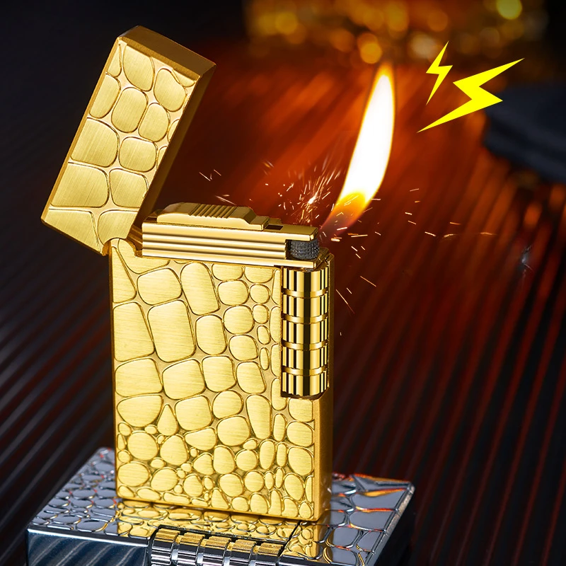 

Crocodile Skin Pattern Appearance Lighter Crisp Ringing Oblique Fire Grinding Wheel Lighter New cool Inflatable Pipe Lighter