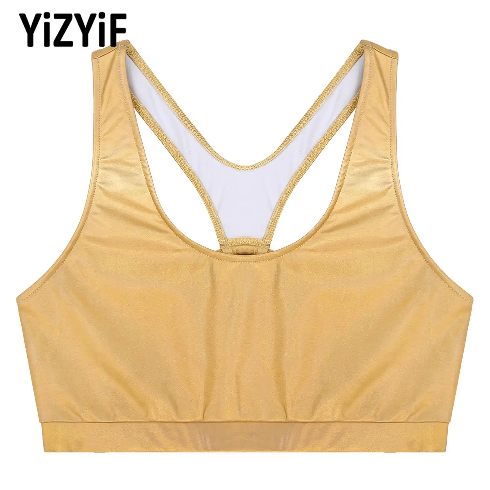 

Hot Women's Casual Running Yoga Vest Sports Top Sleeveless Strappy Cutout Back Crop Top Shiny Metallic Raves Dance Tops Clubwear