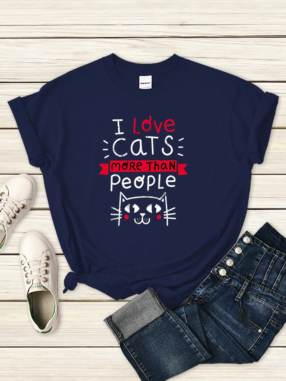 

I Love Cats More Than People Tshirt Women Fashion Breathablet Shirt Harajuku Summer Clothes Vintage Round Neck T Shirts Female