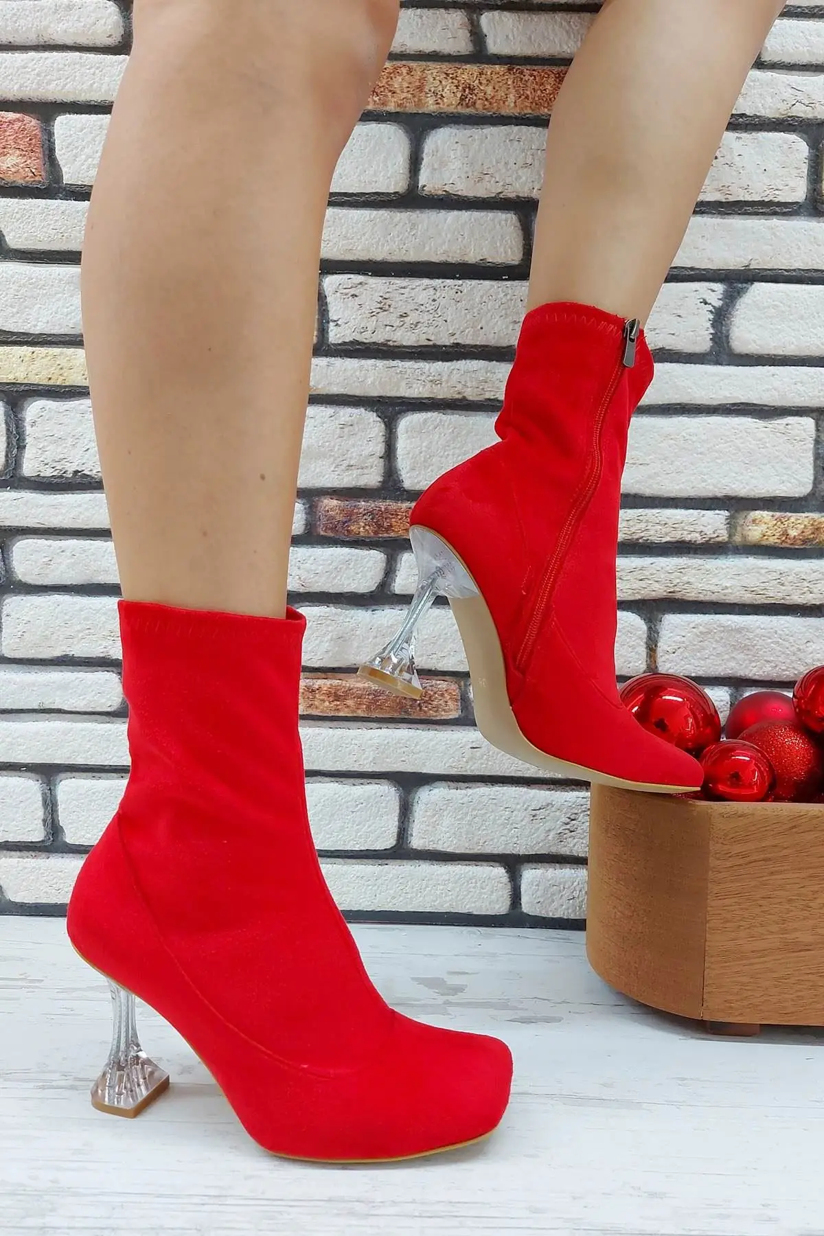 

Women's Boots Red Suede Transparent Boots Fashion High Heels Shoes Platform High Boots Sexy Night Dress Shoes