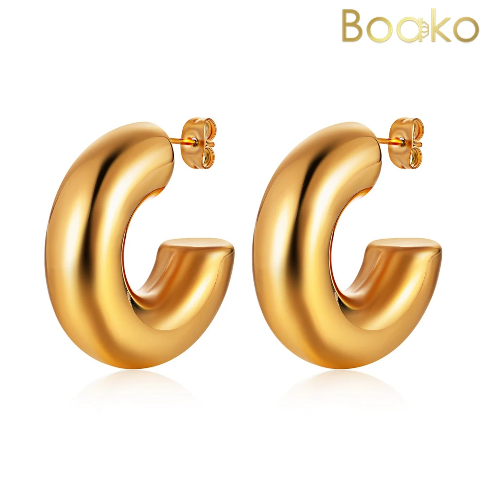 

BOAKO Metal 316L Stainless Steel Minimalist Ear Studs Cute Chubby 18k-pvd-Plated Golden Stud Earring Water Proof Jewel For Women