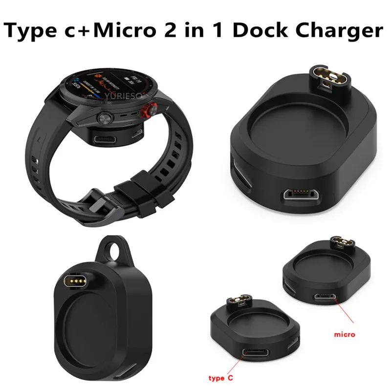 

2 in 1 Type C/Micro Dock Watch Charger Adapter For Garmin Fenix 7 6 5 7x instinct 2 Vivoactive 3 4 Venu 245 forerunner 955 255