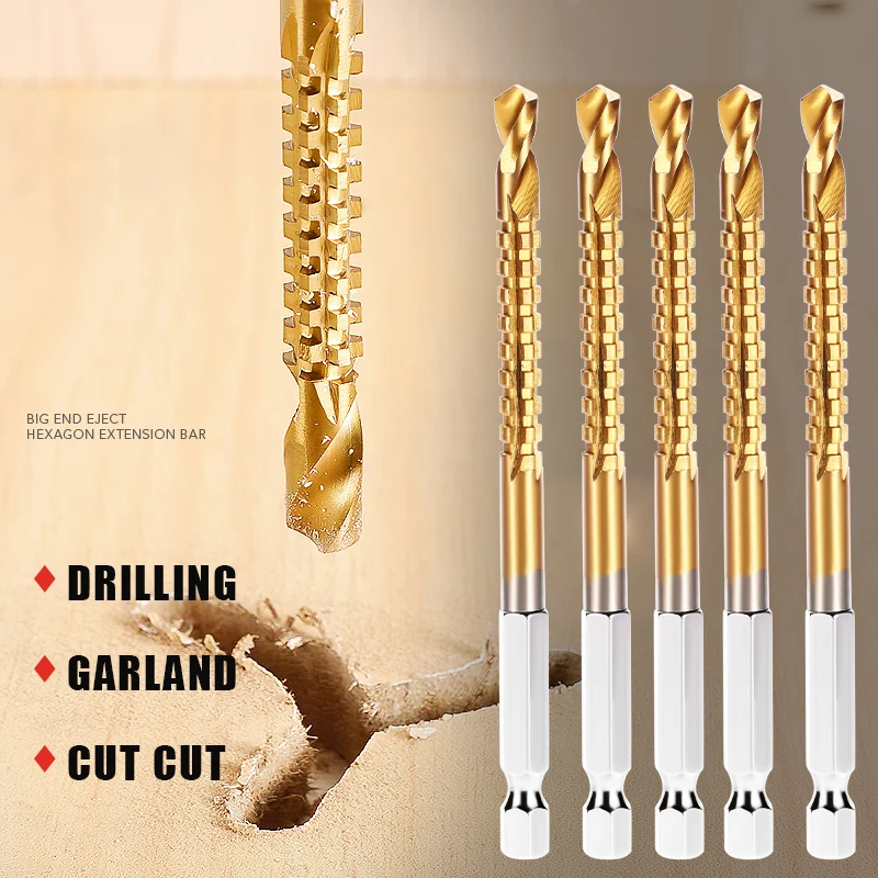 

6PCS Multifunction Twist Drill Bit Set for Wood Hex Shank Titanium Metal Core Drill Bits HSS Hole Saw Professional Drilling Tool