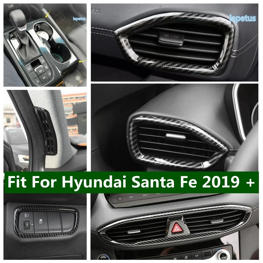 

Carbon Fiber Look Interior Front HeadLight Lamps Switch Button / AC Cover Trim For Hyundai Santa Fe 2019 - 2021 ABS Accessories
