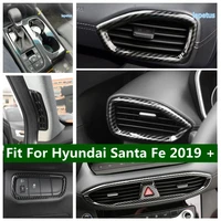 carbon fiber look interior front headlight lamps switch button ac cover trim for hyundai santa fe 2019 2021 abs accessories
