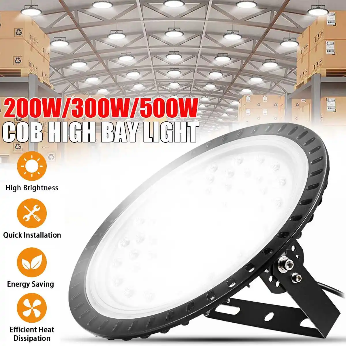 

500W 300W 200W UFO LED High Bay Light AC220V Waterproof Warehouse Garage Light Super Bright Commercial Industrial Lighting