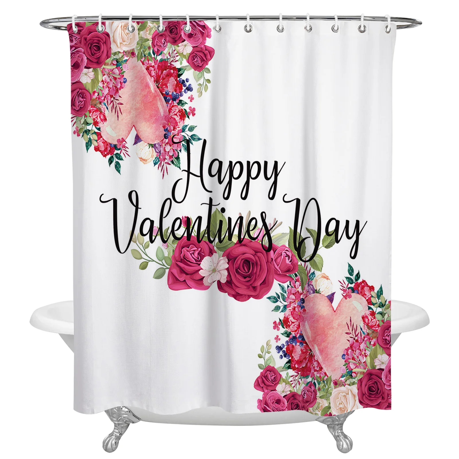

Водонепроницаемая занавеска для душа, занавеска из полиэстера в ванную комнату, с цветами розы, любовь, акварель, декор для ванной комнаты