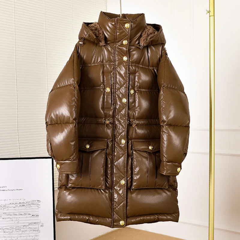 Утолщенное теплое женское водонепроницаемое пальто из искусственной кожи с