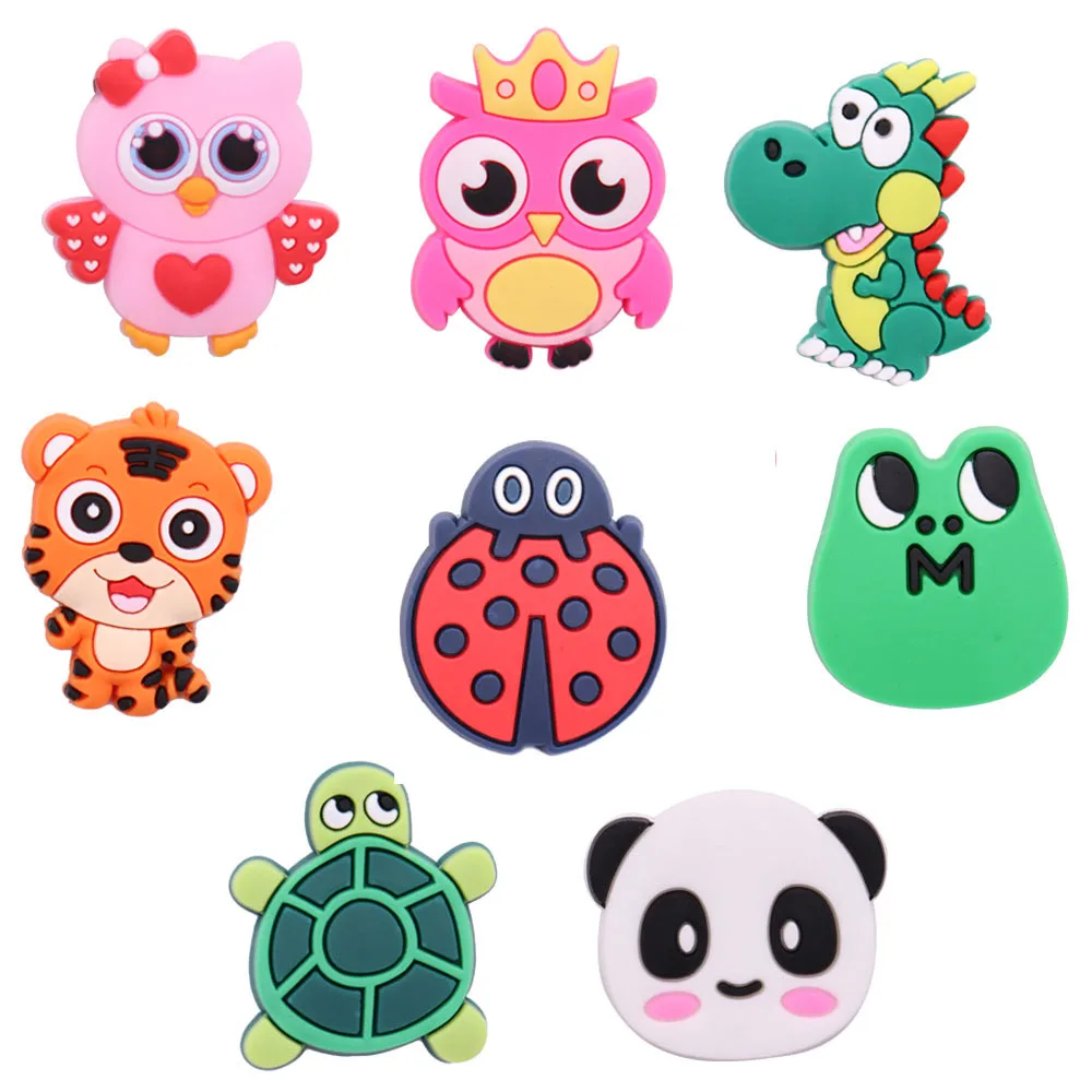 

8PCS PVC Cute Cartoon Shoe Charms Kawaii Animals Owl Dinosaur Tiger Frog Turtle Panda Insect Croc Jibz Buckle Fit Wristbands