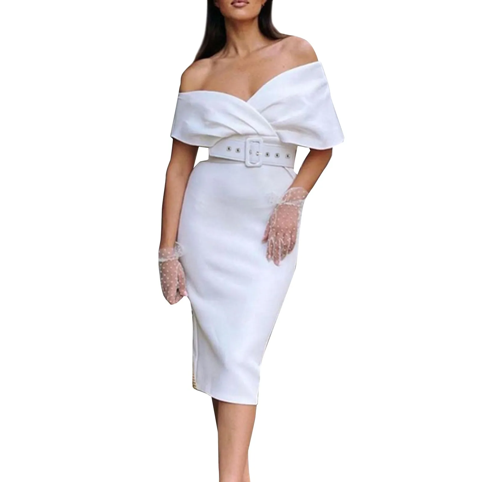 

Women'S Fashion Summer New Temperament Strapless High Waist Waist With Belt Solid Color Dress Formal Occasion Dresses Luxury