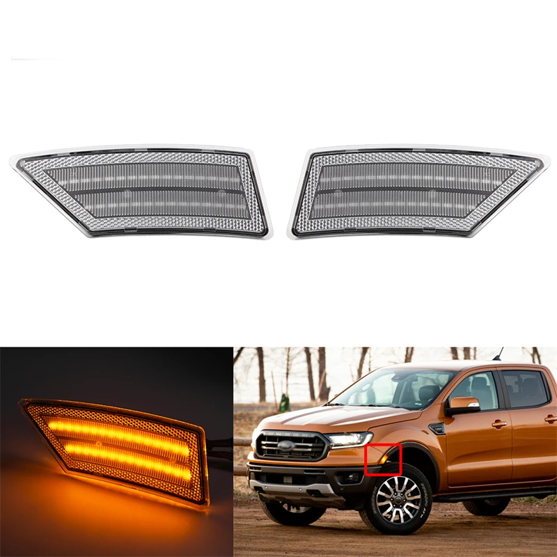 

2pcs Smoked Hood Yellow Light Running Water T10 Inductive Plug Double Row LED For 2019-2021 Ford Ranger Side Lights