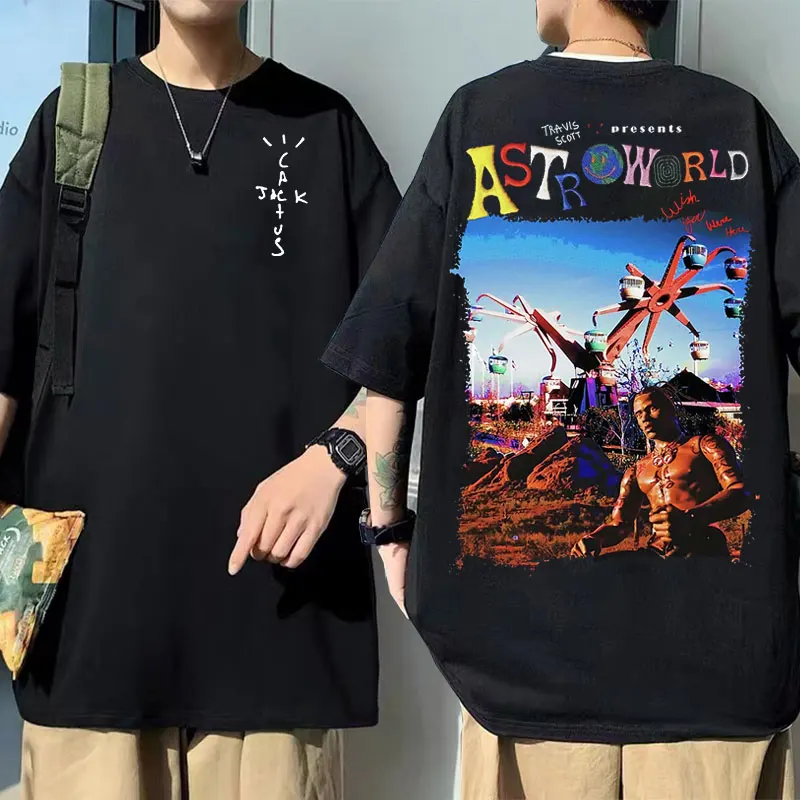 

Rapper Travis Scott Astroworld Portrait Graphic Print Tshirt Cactus Jack Hip Hop Style T-shirts Men Women Fashion Brand T Shirt