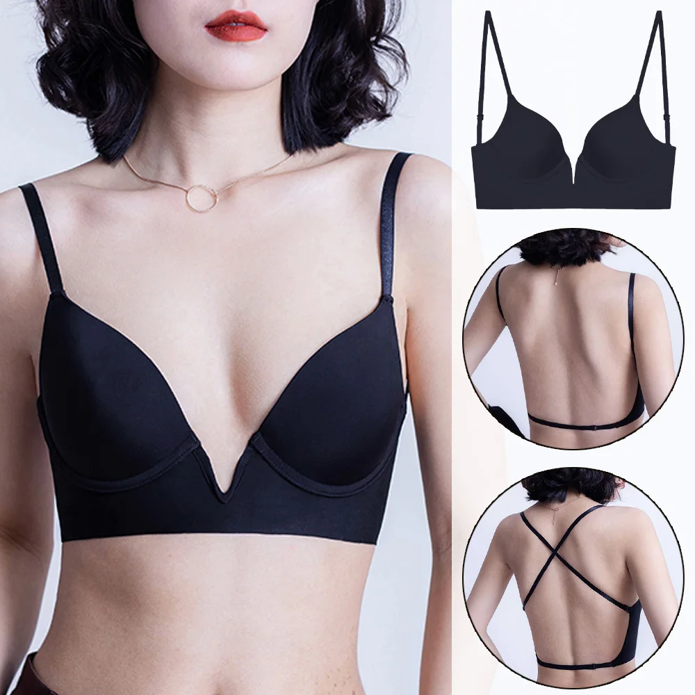 Sexy Plunge Bra Open Back Bras Women Lingerie Seamless Underwear Wedding Invisible Brassiere Deep U Bralette Female Intimates