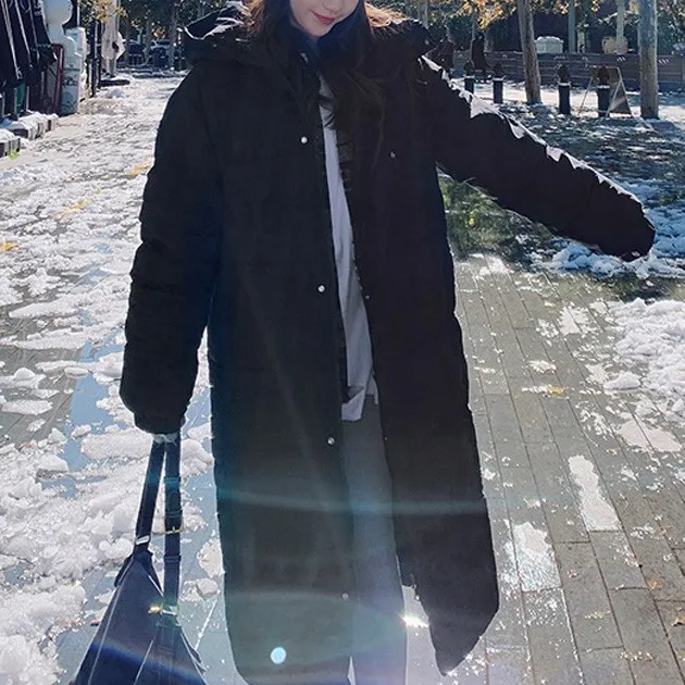 Girlfriendswear Long Cotton Jacket Women Winter Down Coat New Slim Fashion Hooded Down Cotton Jacket Fashion Casual Outwear