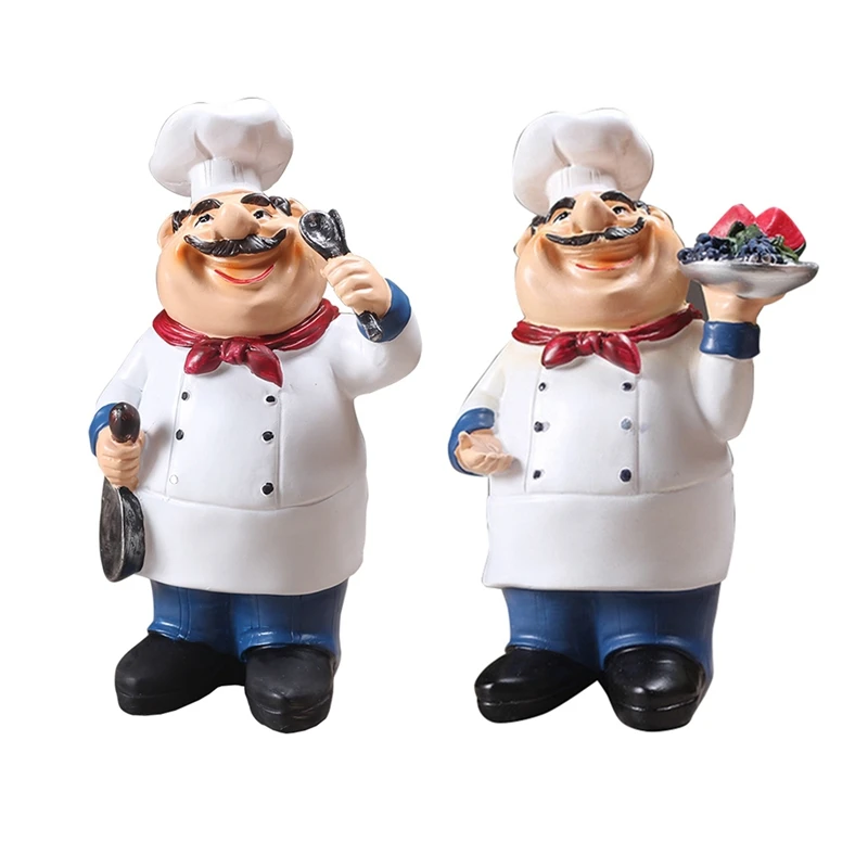 

New-2X Retro Chef Model Ornaments Resin Crafts Mini Chef Figurines Home Kitchen Restaurant Bar Coffee Decor-D & A