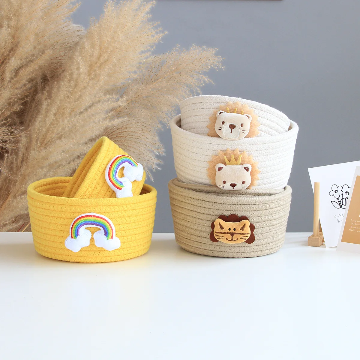 

LuanQI Cartoon Animals Cotton Rope Woven Storage Basket Children's Toy Organizer Handmade Desktop Storage Candy Clothes Toys Box