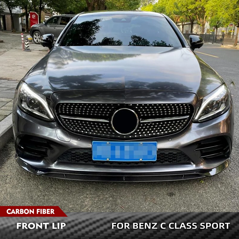 Фото Для Mercedes Benz Sport W205 C205 A205 C300 C200 2019UP автомобильный передний бампер из углеродного волокна, спойлер, сплиттер, автомобильный бампер, подбородок, губа №1