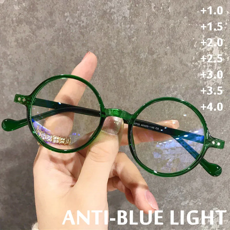 

2022 Fashion Small Round Frame Reading Glasses Ultra light Presbyopic Eyeglasses Anti-blue Light Hyperopia Eyewear Diopter +4.0