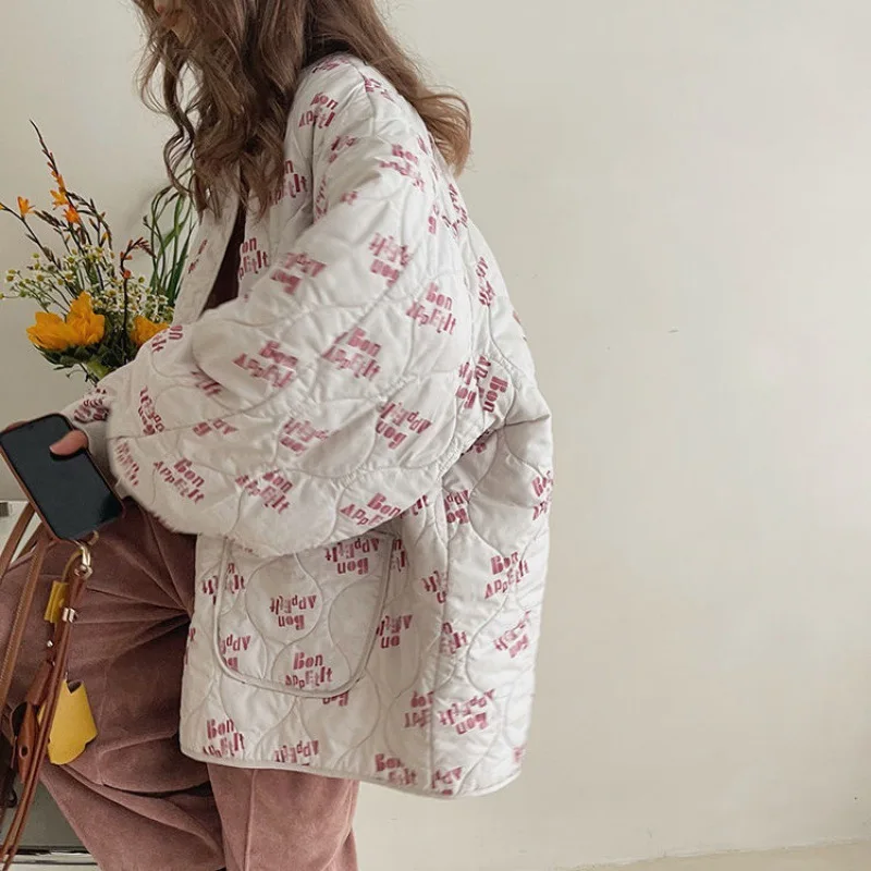 Women Parkas Winter Korean Sweet Full Casual Thick Vintage Letter Winter Jacket Women Coat All-match