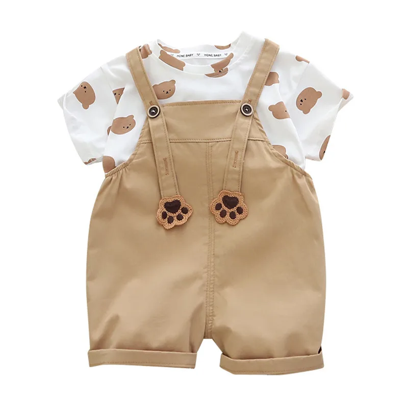 

New Summer Baby Girl Clothes Suit Children Boys Fashion Cartoon T-Shirt Overalls 2Pcs/Set Toddler Casual Costume Kids Tracksuits