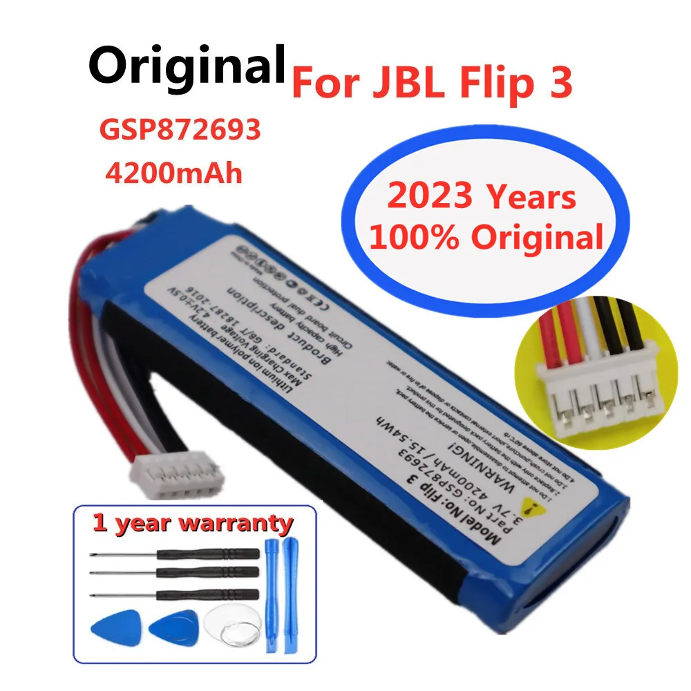 

2023 год, 4200 мАч, оригинальный перезаряжаемый аккумулятор для JBL Flip3 Flip 3, Беспроводная bluetooth-колонка, батарея GSP872693 P763098 03