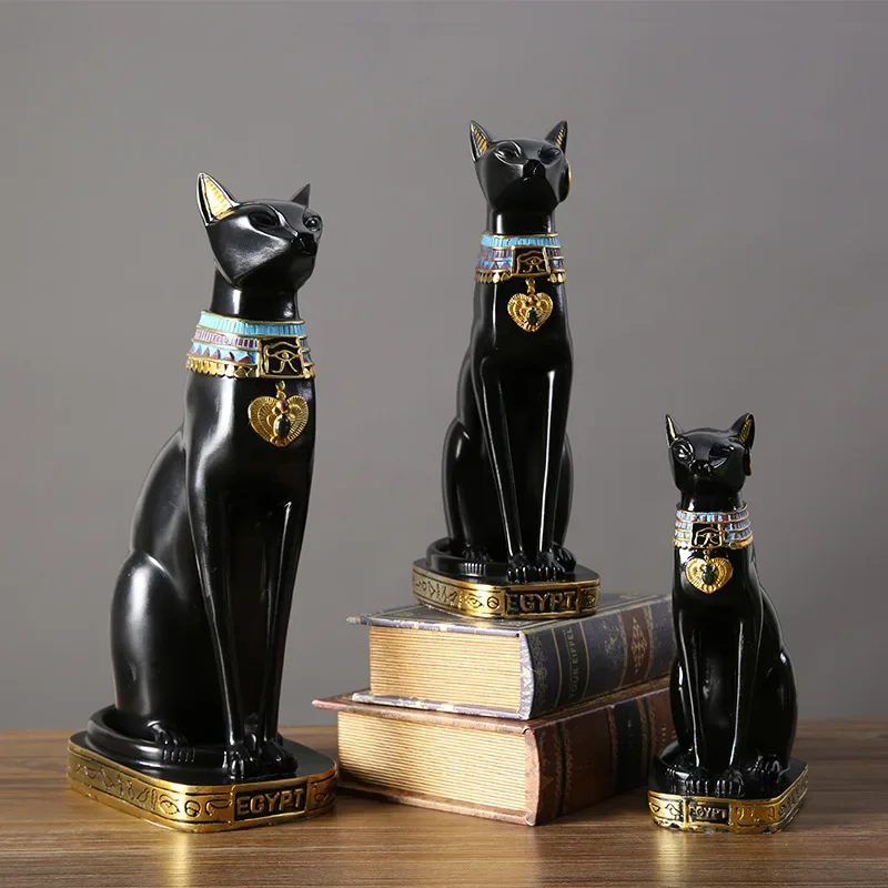 Фото Ретро египетский кот Богиня Бастет Статуя Модель кошки Смола Фигурки животных для интерьера Офисный шкаф Украшение домашнего бара №1