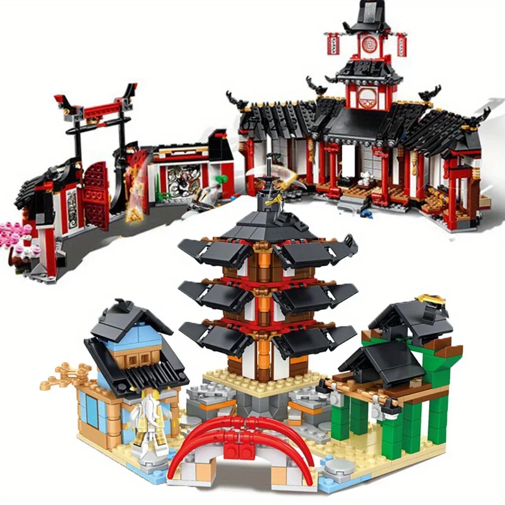 Temple of Airjitzu Training Hall Red House Monastery Spinjitzu Model Building Blocks Toys