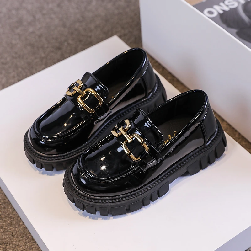 Laofers for Children Platform Black Patent Leather Chain Fashion Boys Girls Flat Shoes Four Season Elegant 26-36 Kids Shoe enlarge
