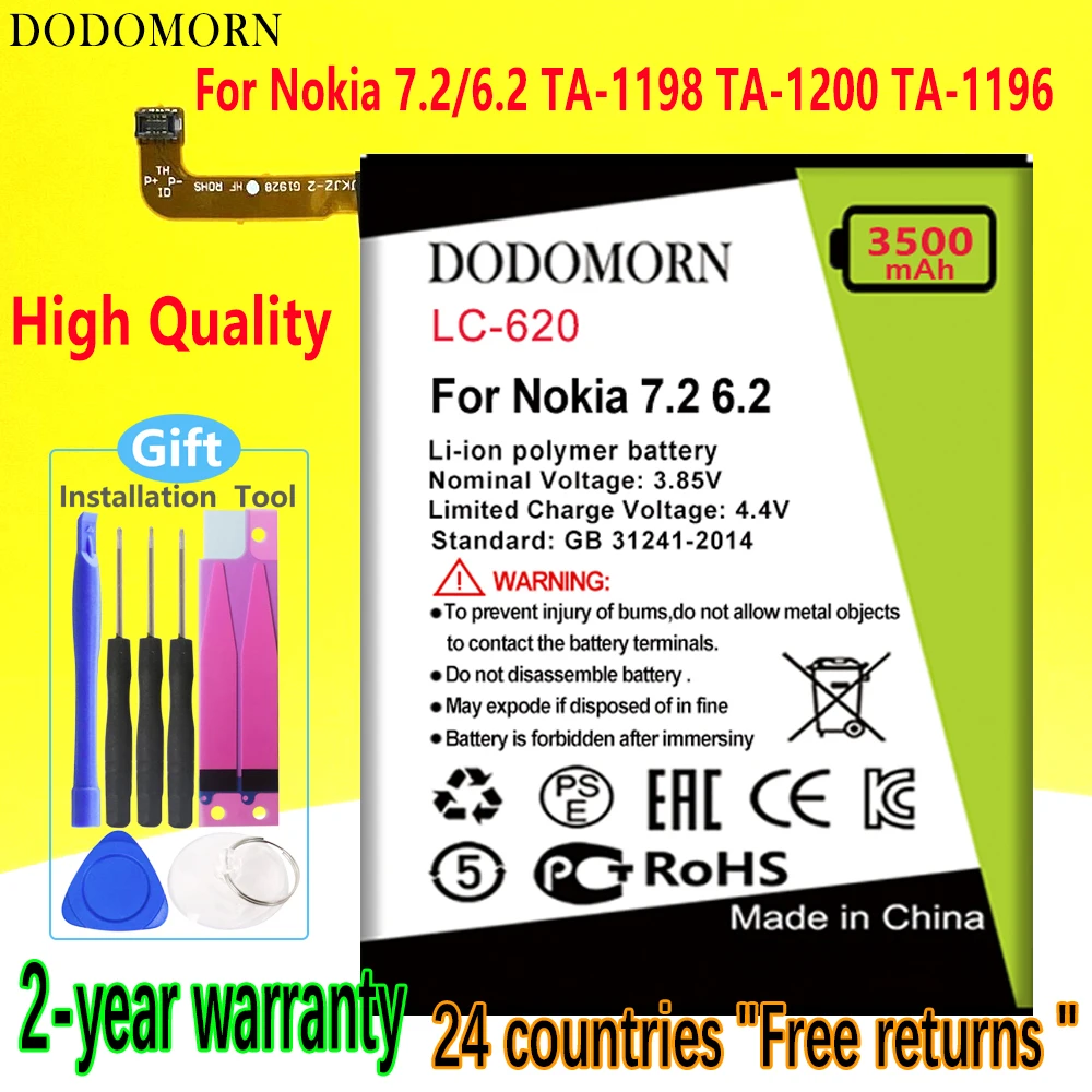 

DODOMORN LC-620 Battery For Nokia 7.2 6.2 TA-1198 TA-1200 TA-1196 High Quality +Tracking Number