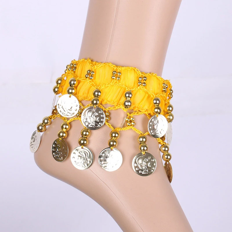 Indian Dance Costume Clothes Hand Foot Ring Belly Dance Accessories Bracelet  Anklet Jewelry Chiffon Foot Ring With Coins