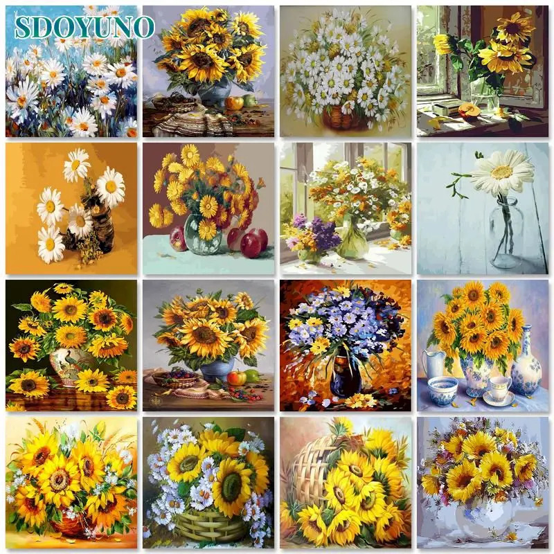 

SDOYUNO Acrylic Sunflower DIY Painting By Numbers Kit Modern Handpainted Coloring On Canvas Wall Art Picture Diy Gift Home Decor