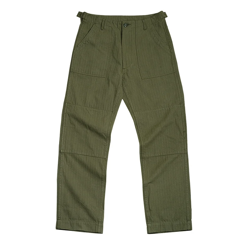 Cargo Pants for Men Oliver Green Mid-waist Straight Military Biker Chinos Vintage Workwear