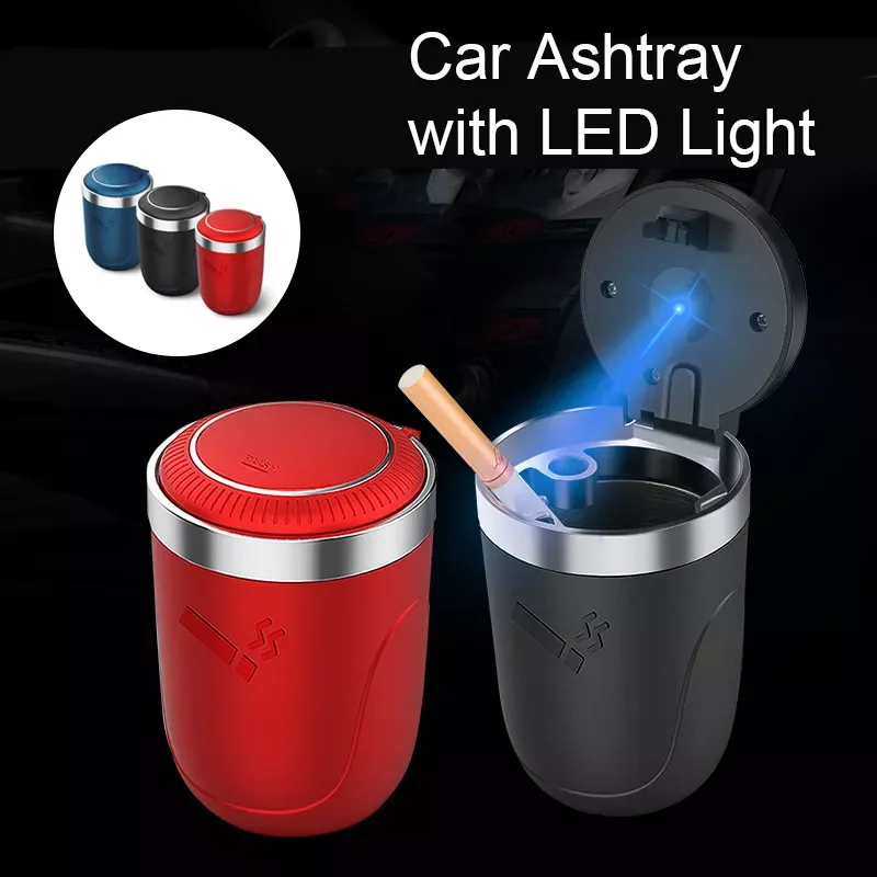 

Ashtray with LED Light Push Type interior decoration creative multifunctional Auto Vehicle Cigarette Ashtray Holder Decor
